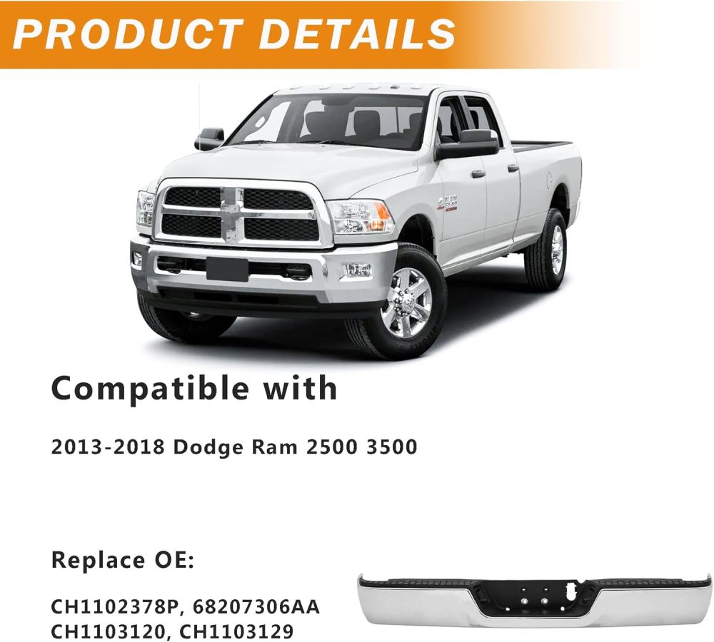 Rear Bumper Assembly Compatible with 2013-2018 Ram 2500 3500 Step Bumper with or without Sensor,Chrome