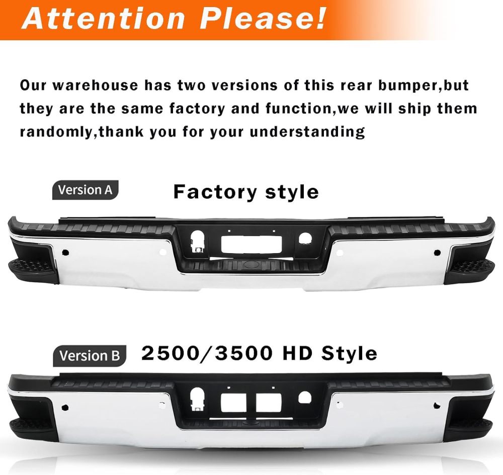 Rear Bumper Assembly Compatible with 2014-2018 Chevy Silverado 1500 GMC Sierra 1500 W/SENSOR Hole Steel Bumper, Chrome