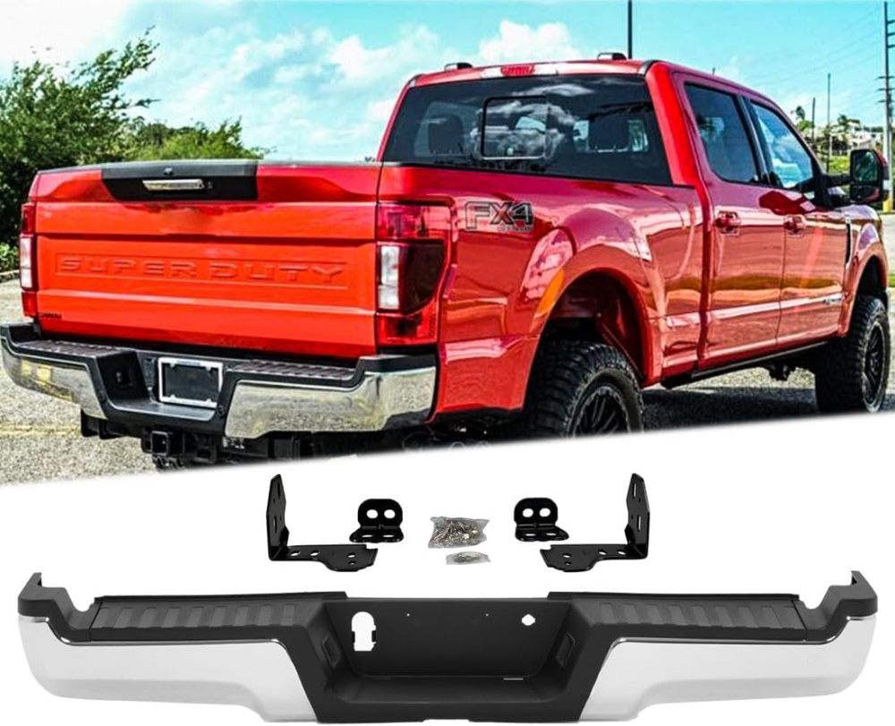 Rear Bumper Assembly Steel Bumper compatible with 2017 2018 2019 2020 2021 2022 Ford F250 F350 Super Duty w/o Park Sensor Hole, Chrome