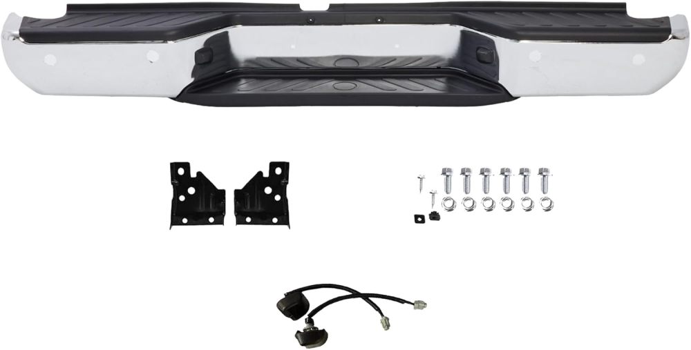Rear Bumper Steel Step Bumper Compatible with 2013-2021 Nissan Frontier w/Sensor Hole, Replace OE #NI1103127,Chrome