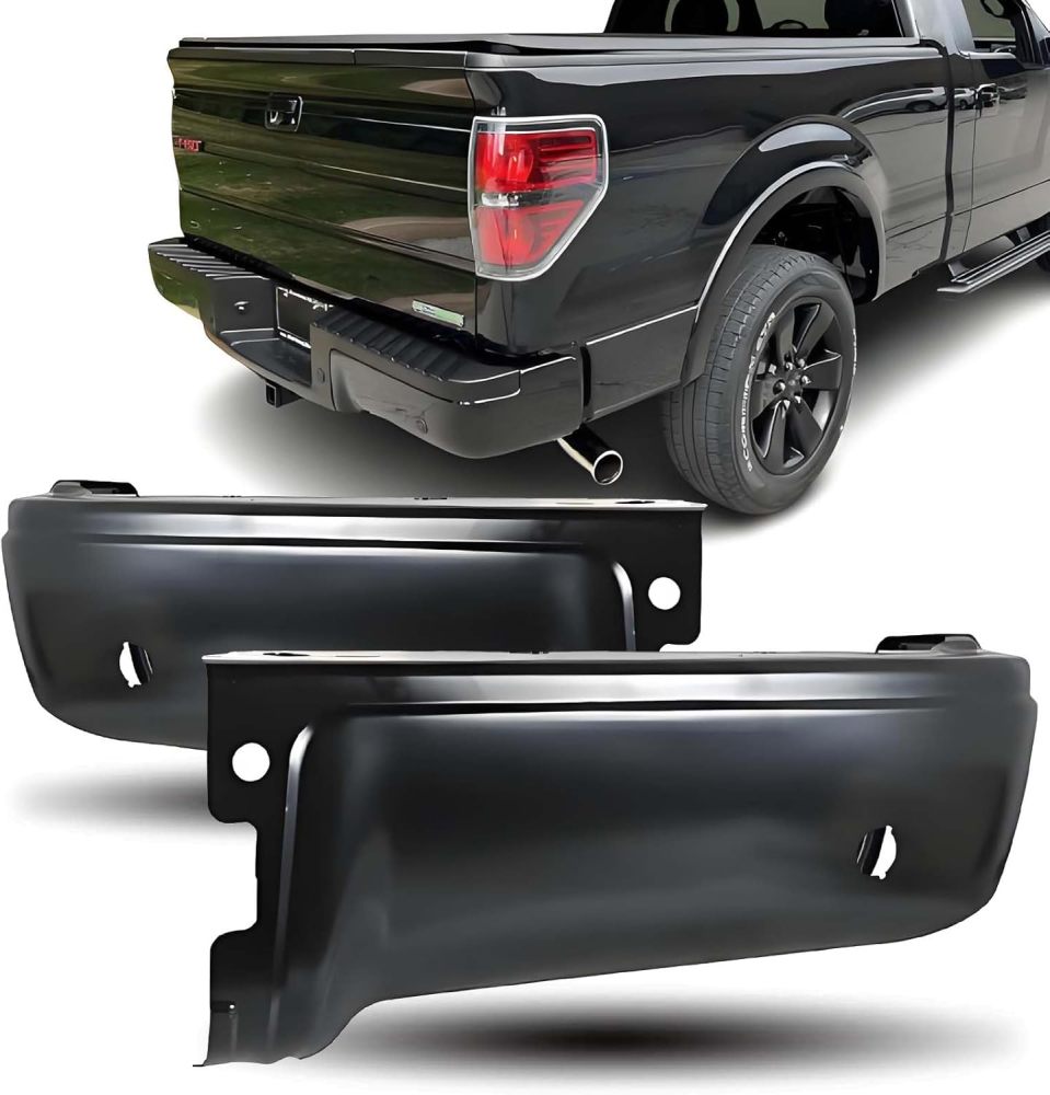 Rear Bumper End Caps Cover Face Bar compatible with 2009-2014 Ford F150 with Sensor Holes, Textured Black