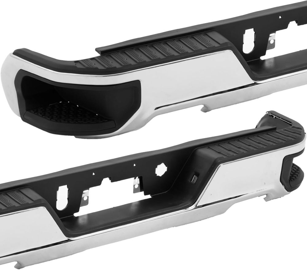 Rear Bumper Step Bumper Assembly compatible with 2019-2023 Chevy Silverado 1500 GMC Sierra 1500 Dual Exhaust Tips, NON Hole, Chrome