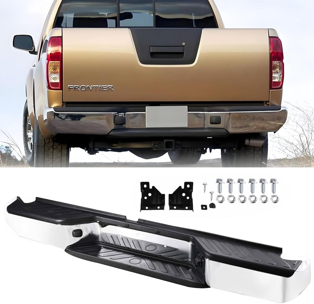 Rear Step Bumper Rear Bumper Compatible with 2005-2021 Nissan Frontier w/o Sensor Hole, Replace OE#NI1103114, Chrome
