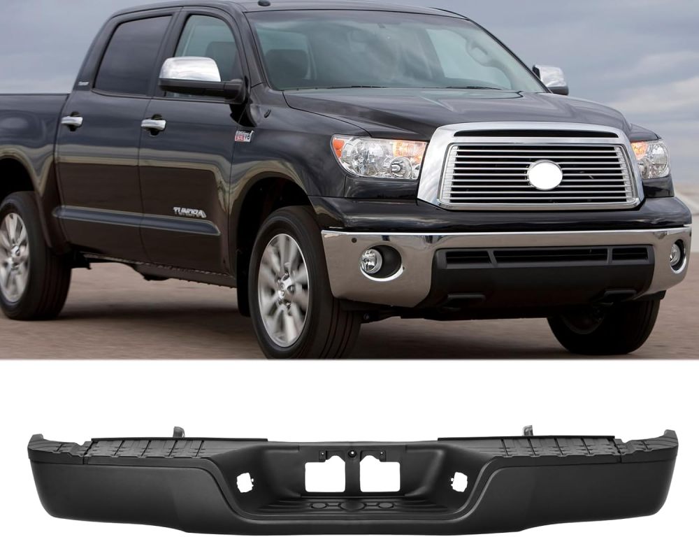 Rear Step Bumper Assembly Compatible with 2007-2013 Toyota Tundra Fleetside Back Bumper Assembly W/O Sensor Hole Carbon Steel, Texture Black
