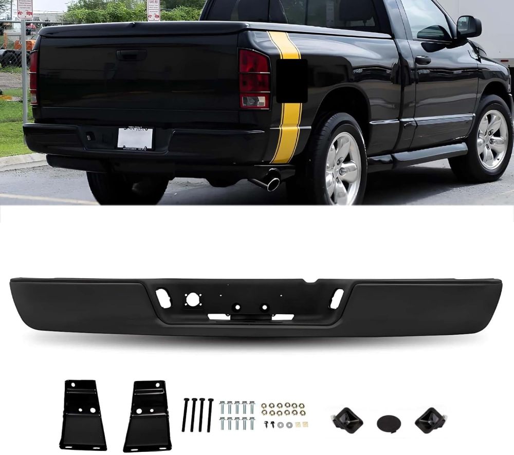 Rear Bumper Complete Truck Step Bumper Compatible with 2002-2008 Dodge Ram 1500, 2003-2009 Ram 2500 3500, Black