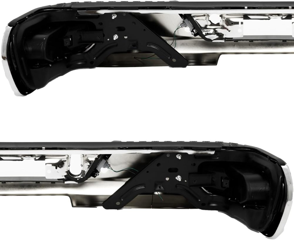 Rear Bumper Steel Bumper Assembly compatible with 2019 2020 2021 2023 Chevy Silverado 1500 & GMC Sierra 1500, W/Park Sensor Hole, Chrome