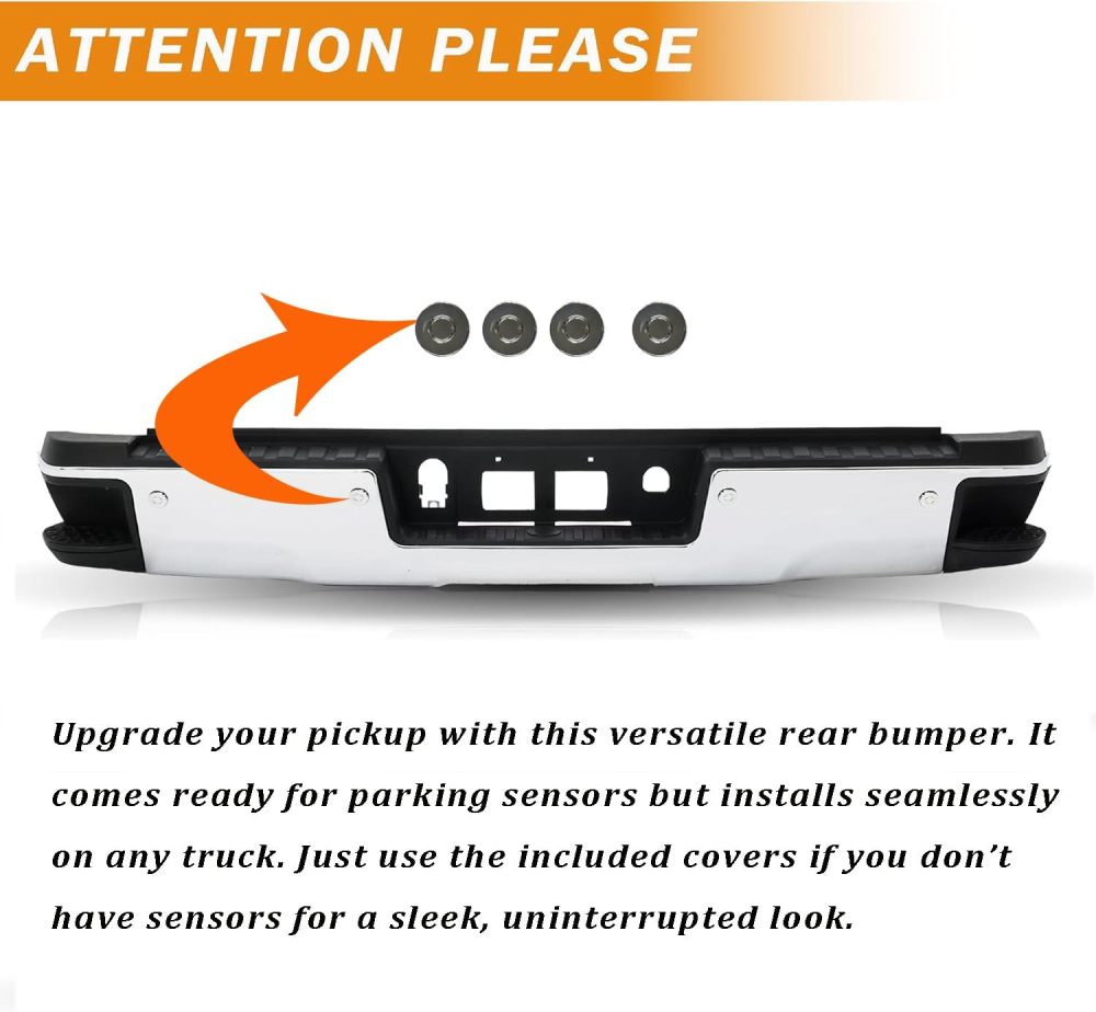Rear Bumper Assembly Compatible with 2015-2019 Chevy Silverado 2500HD 3500HD, 15-19 GMC Sierra 2500HD 3500HD Back Bumper with or without Sensor Holes