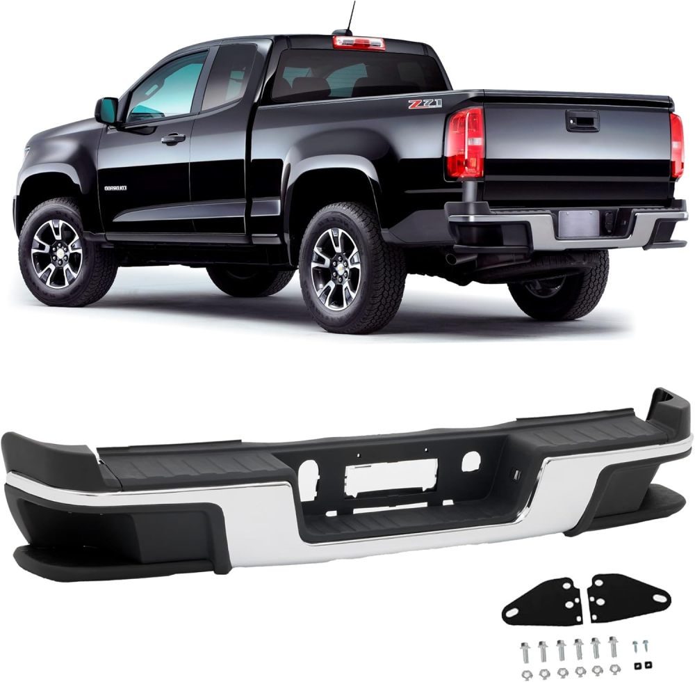 Rear Step Bumper Assembly Compatible with 2015-2022 Chevy Colorado GMC Canyon Chrome w/o Sensors，Replace for GM1103180
