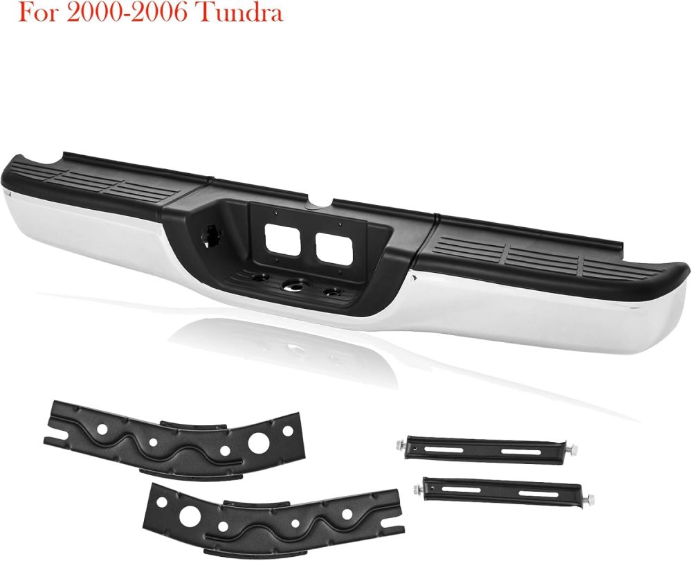 Rear Bumper Assembly Compatible with 2000 2001 2002 2003 2004 2005 2006 Toyota Tundra without Tow Hitch Complete Steel Bumper,Chrome