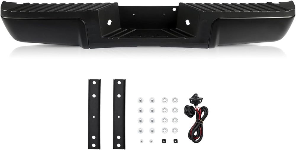 Black Rear Bumper Assembly compatible with 2008 2009 2010 2011 2012 2013 2014 2015 2016 Ford F250 F350 Super Duty without Sensor Hole