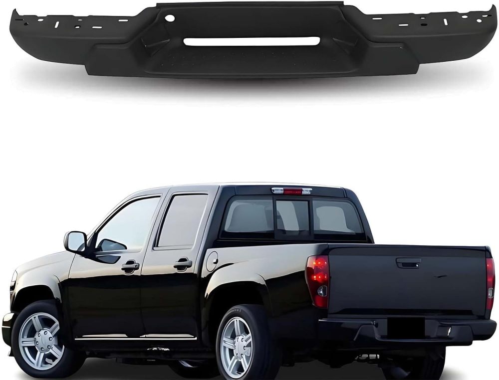 Rear Bumper Step Bumper Compatible with 2004 2005 2006 2007 Chevy Colorado & GMC Canyon W/O Sensor Holes, Replace OE# GM1103145, Matte Black
