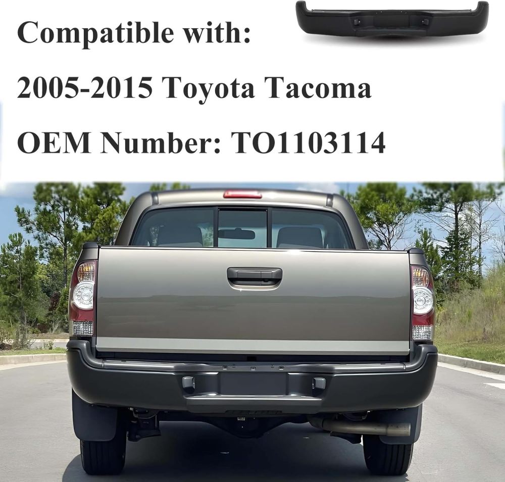 Rear Bumper Assembly Compatible with 2005-2015 Toyota Tacoma Replace TO1103114, Powder coated Black