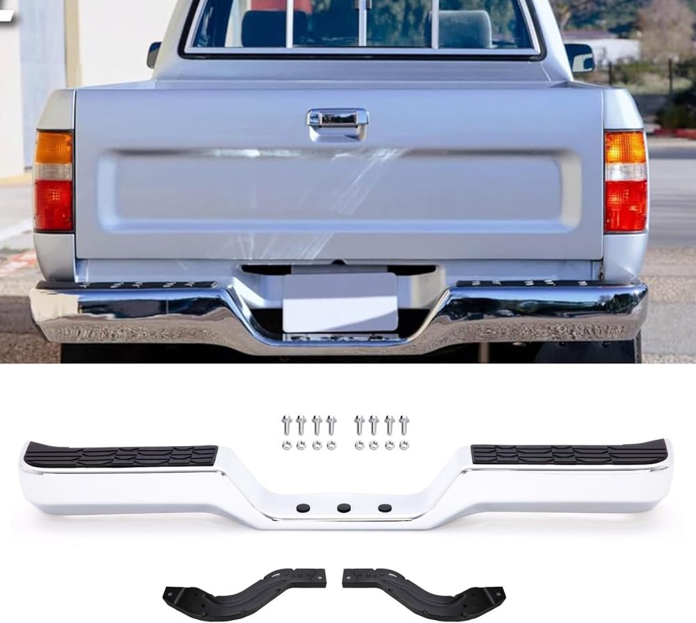Rear Step Bumper Steel Bumper Assembly Compatible with 1989 1990 1991 1992 1993 1994 1995 Toyota Pickup Truck, Chrome