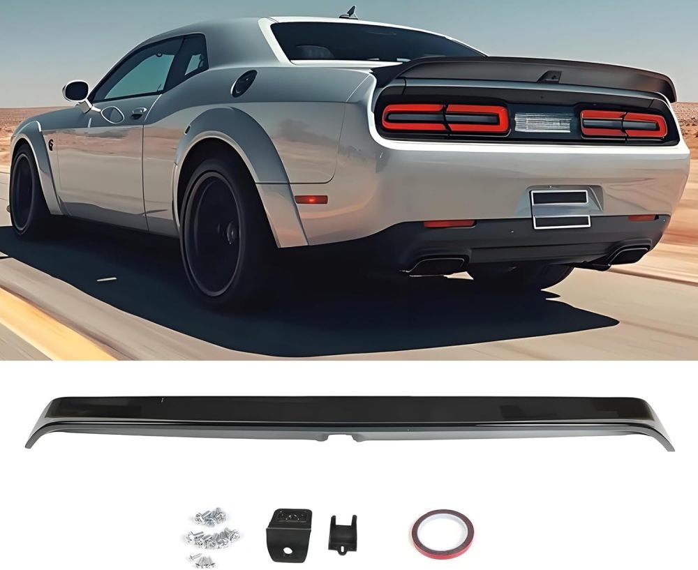 Rear Spoiler Trunk Wing for 2015-2023 Dodge Challenger SRT Hellcat Style with Back-Up Camera Hole, ABS Gloss Black