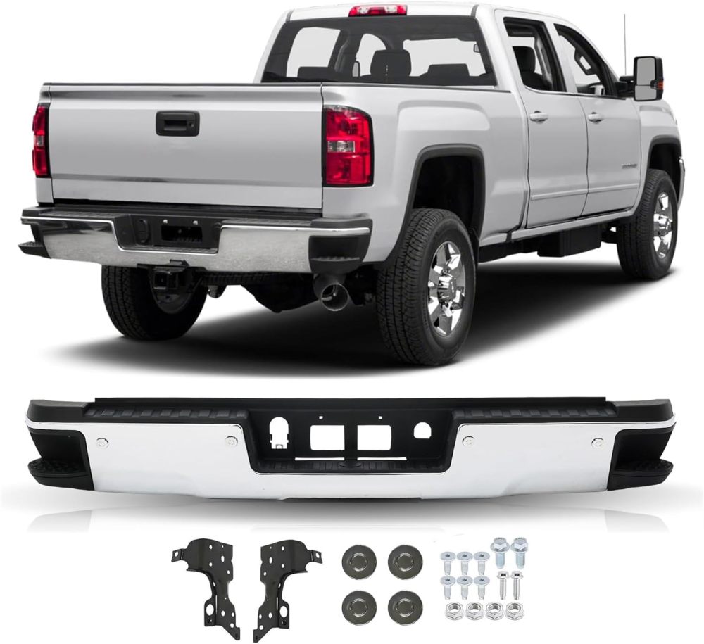Rear Bumper Assembly Compatible with 2015-2019 Chevy Silverado 2500HD 3500HD, 15-19 GMC Sierra 2500HD 3500HD Back Bumper with or without Sensor Holes