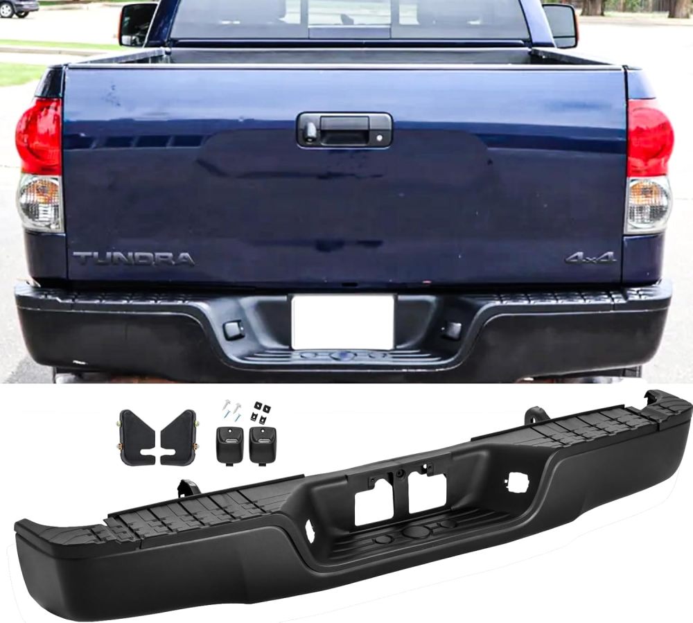 Rear Step Bumper Assembly Compatible with 2007-2013 Toyota Tundra Fleetside Back Bumper Assembly W/O Sensor Hole Carbon Steel, Texture Black