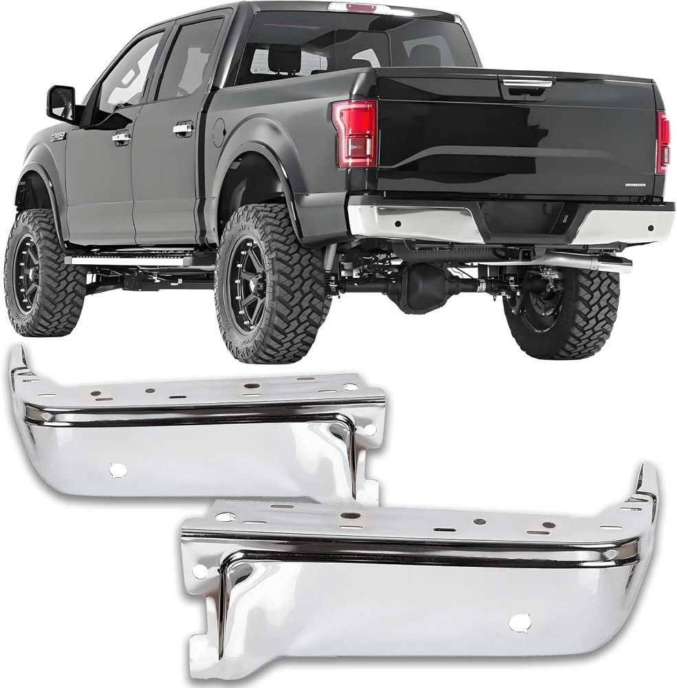 Rear Bumper End Caps Cover Face Bar compatible with 2015-2020 Ford F150 with Sensor Holes, Chrome