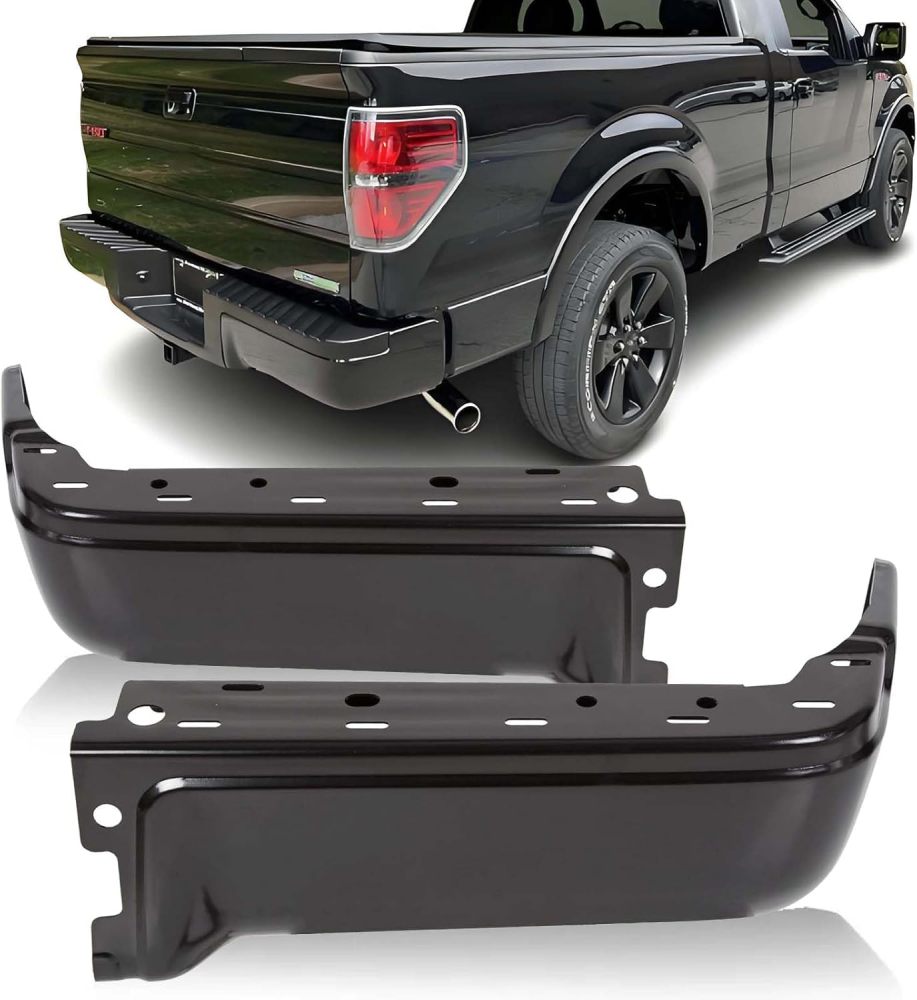 Rear Bumper End Caps Cover Face Bar compatible with 2009-2014 Ford F150 without Sensor Holes, Textured Black