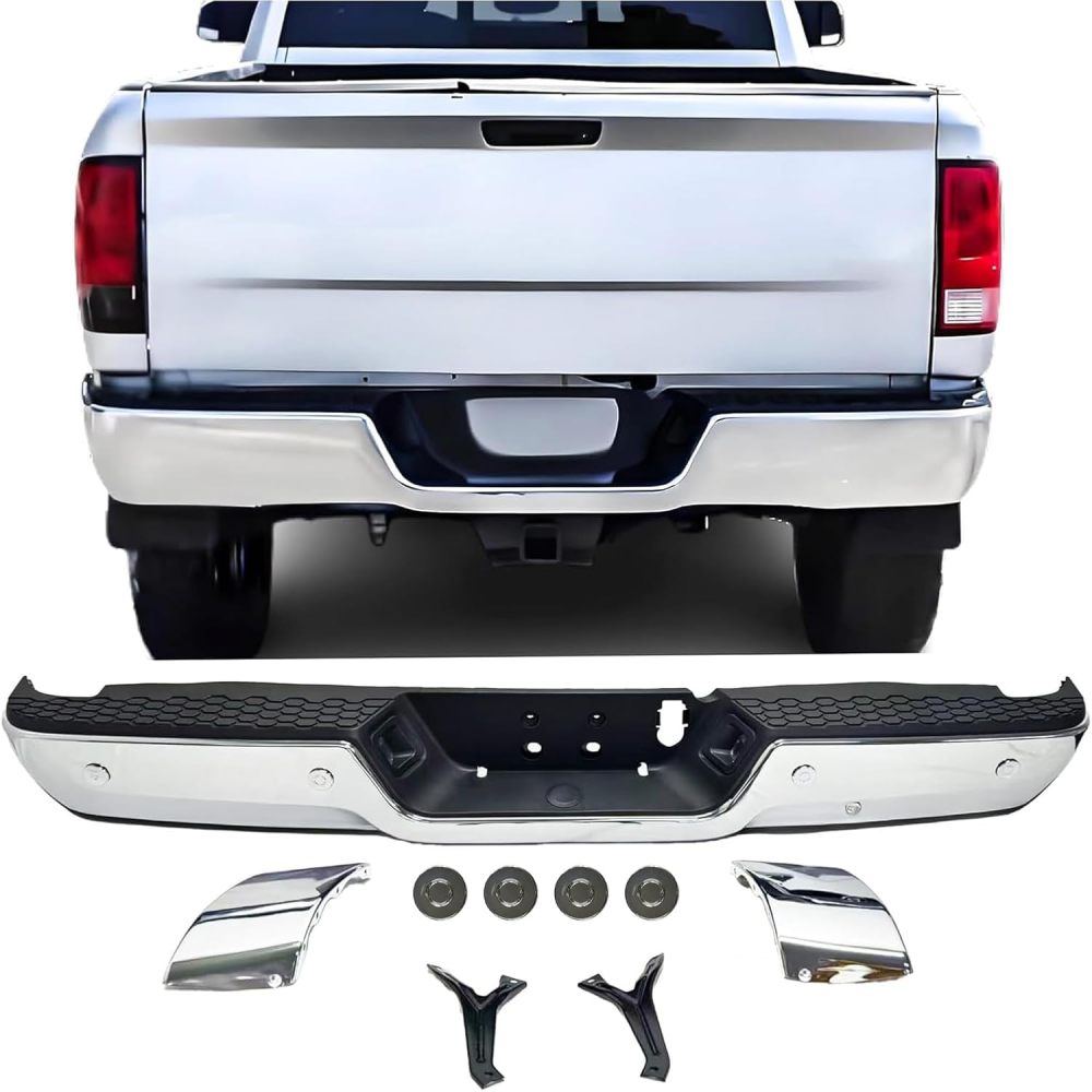 Rear Bumper Assembly Compatible with 2013-2018 Ram 2500 3500 Step Bumper with or without Sensor,Chrome