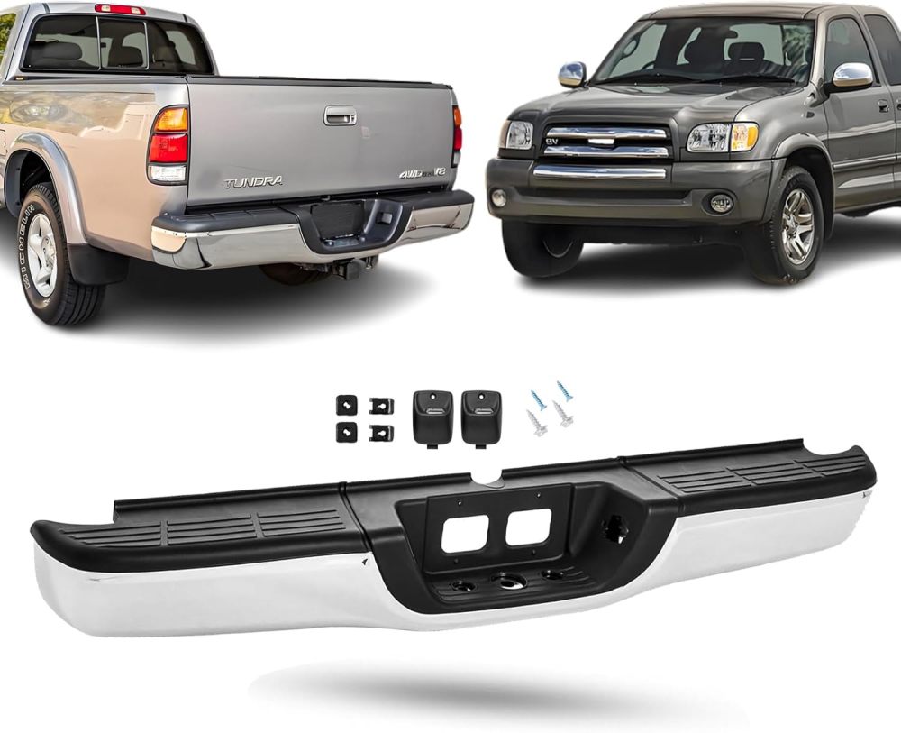Chrome Rear Bumper Assembly Replacement for Toyota Tundra 2000 2001 2002 2003 2004 2005 2006 without Hole Steel Bumper