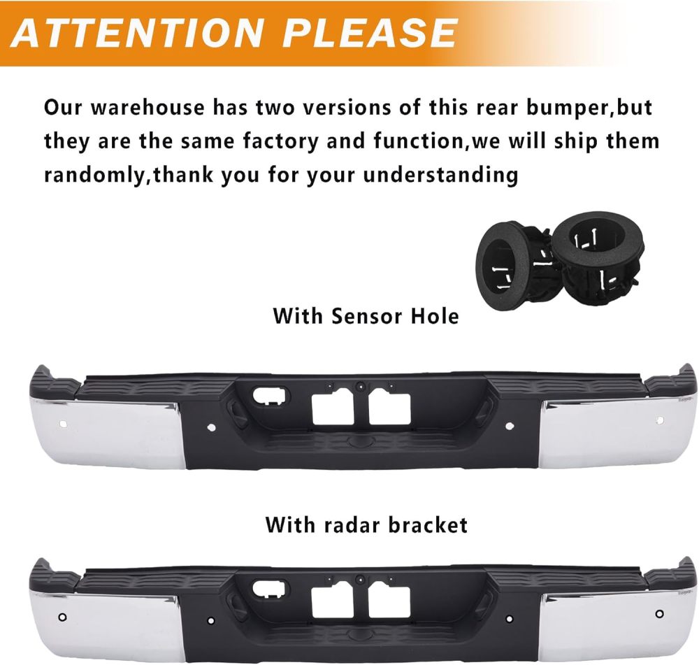 Rear Step Bumper Compatible with 2014 2015 2016 2017 2018 2019 2020 2021 2022 Toyota Tundra with Sensor Hole, Chrome
