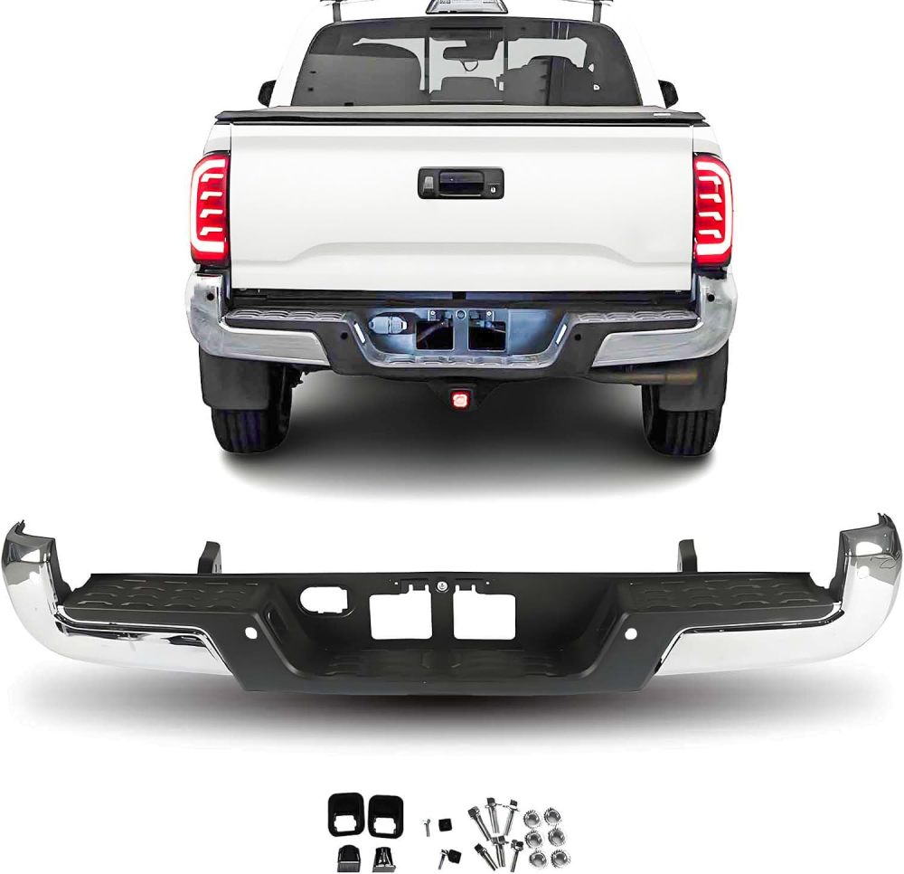 Rear Bumper Compatible with 2016 2017 2018 2019 2020 2021 2022 2023 Toyota Tacoma Steel Bumper with Sensor Hole