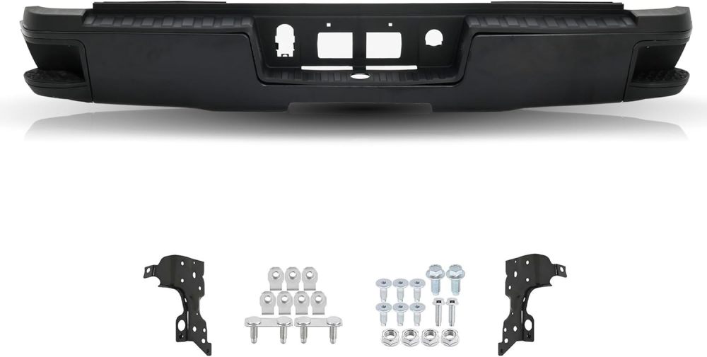 Rear Bumper Assembly Compatible with 2015-2019 Chevy Silverado 2500 HD 3500 HD 15-19 GMC Sierra 2500 HD 3500 HD, Powdercoated Black W/O Sensor Holes