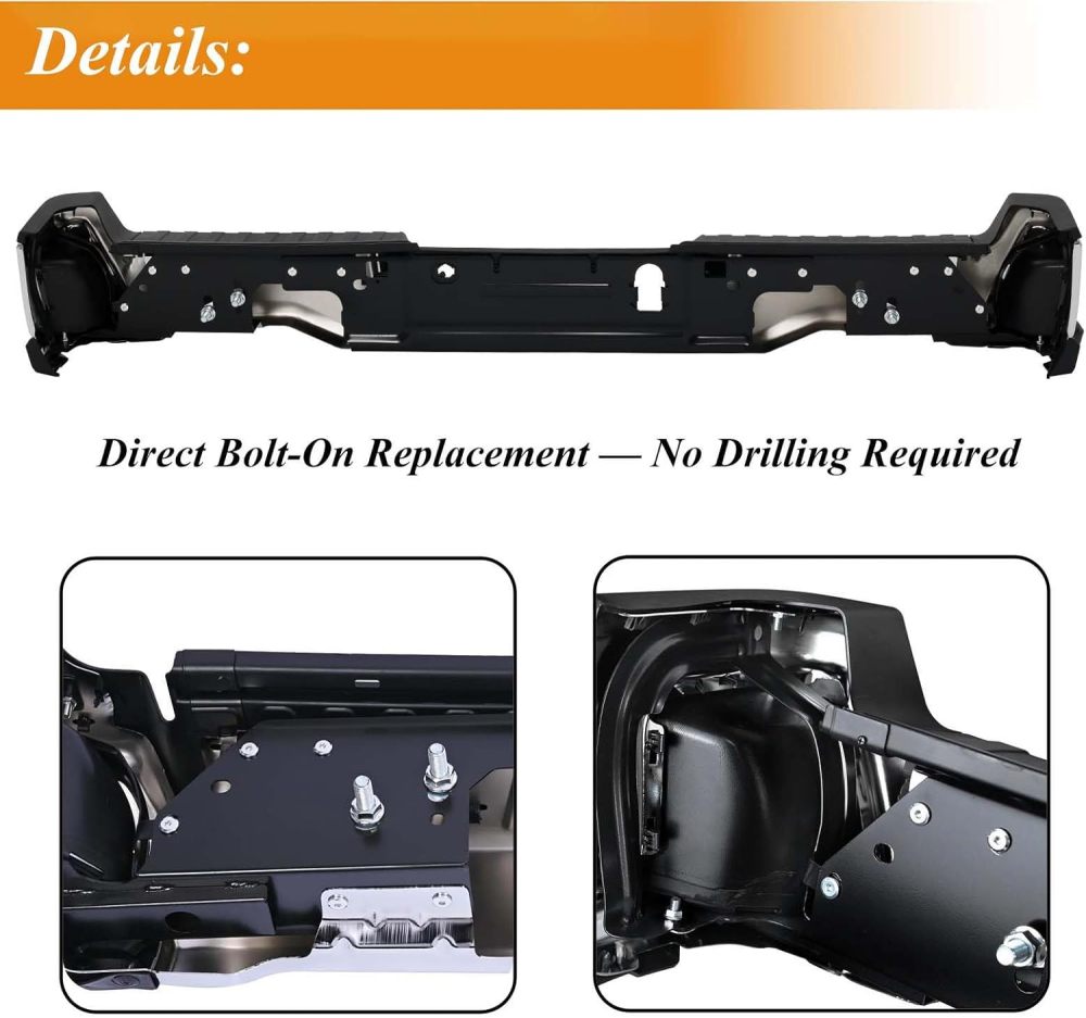 Chrome Rear Step Bumper Compatible with 2023 2024 2025 2026 Ford F250 F350 F450 Super Duty w/o Sensor Hole, Replace OE#FO1102412, FO1103307