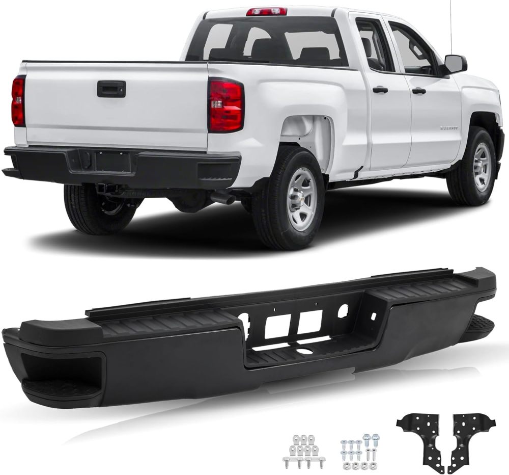 Rear Bumper Step Bumper Assembly Compatible with 2014-2018 Chevy Silverado GMC Sierra 1500 W/O SENSOR Hole Texure Black