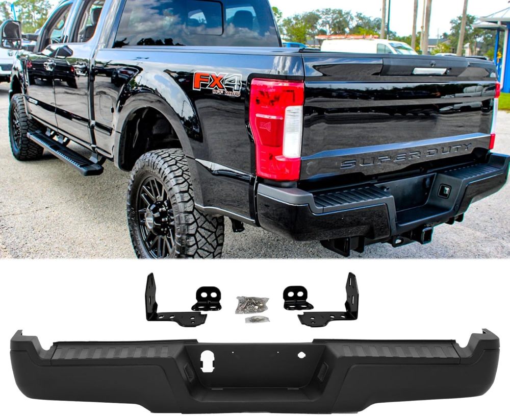 Rear Bumper Steel Bumper Assembly compatible with 2017 2018 2019 2020 2021 2022 Ford F250 F350 Super Duty w/Park Hole, Matte Black