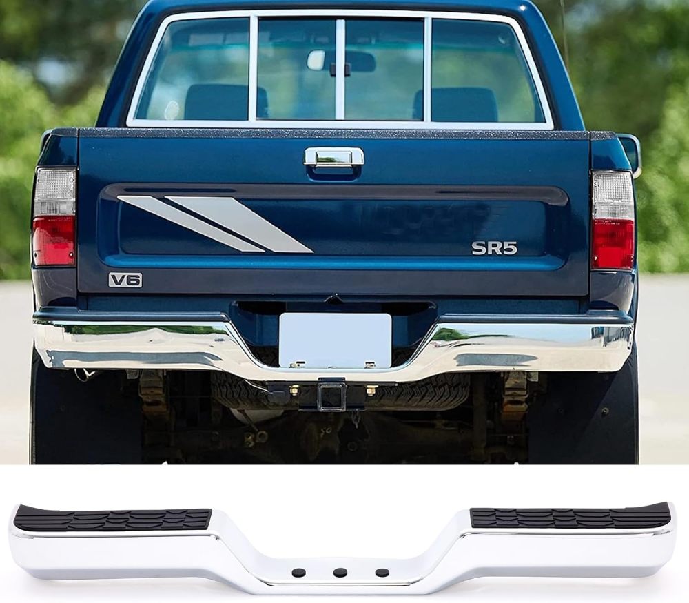 Rear Step Bumper Steel Bumper Assembly Compatible with 1989 1990 1991 1992 1993 1994 1995 Toyota Pickup Truck, Chrome