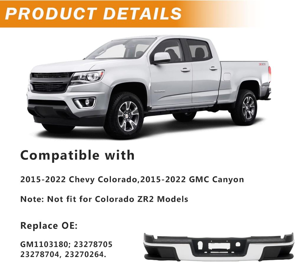Rear Step Bumper Assembly Compatible with 2015-2022 Chevy Colorado GMC Canyon Chrome w/o Sensors，Replace for GM1103180