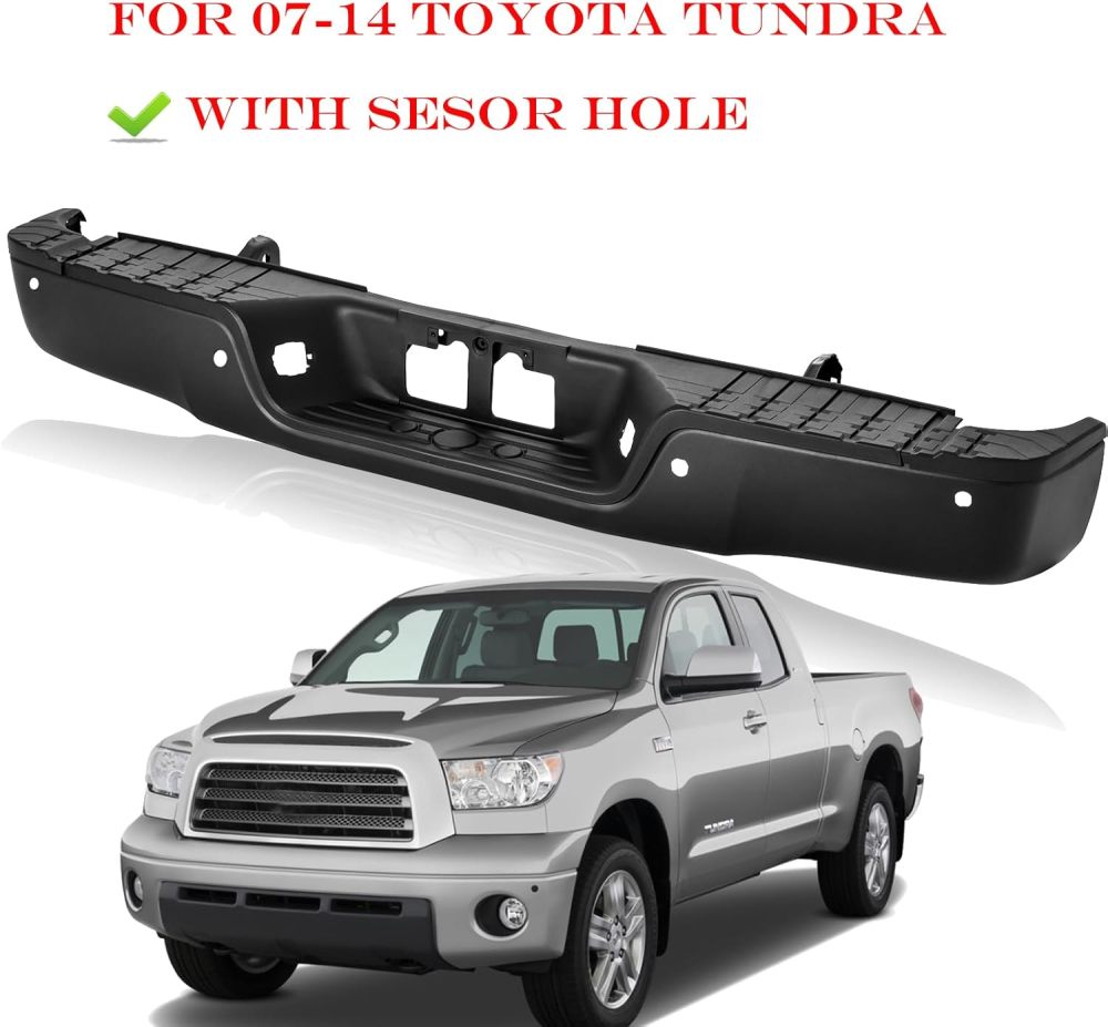 Rear Bumper Assembly Compatible with 2007 2007 2009 2010 2011 2012 2013 Toyota Tundra W/SENSOR Hole, Texture Black