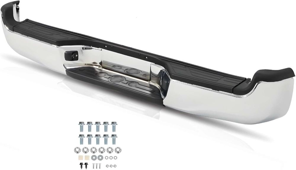 Rear Bumper Assembly Compatible with 2005-2015 Toyota Tacoma Replace # TO1103113 w/Pads Brackets and License Plate Light, Chrome