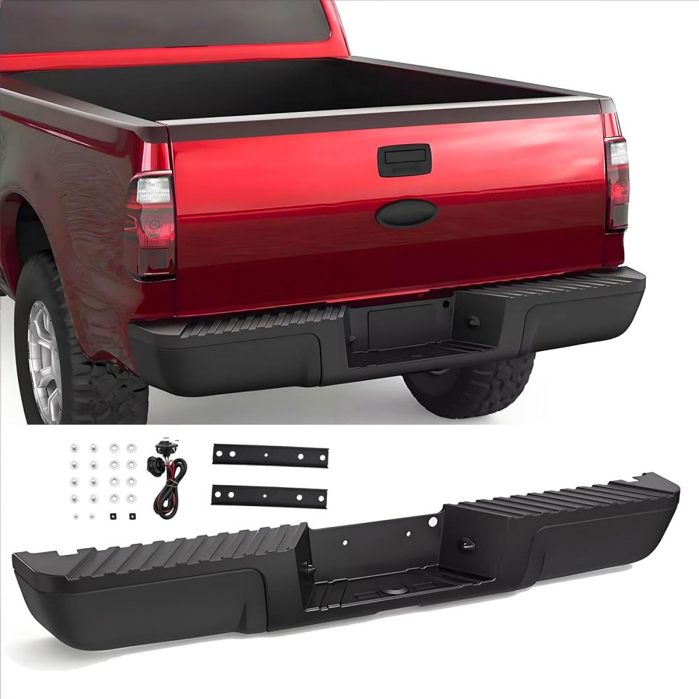 Black Rear Bumper Assembly compatible with 2008 2009 2010 2011 2012 2013 2014 2015 2016 Ford F250 F350 Super Duty without Sensor Hole