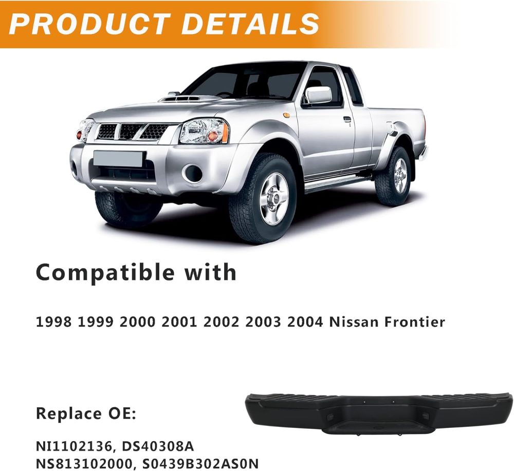 Rear Bumper Step Bumper Assembly Compatible with Nissan Frontier 1998-2004 W/O Sensor Holes, Matte Black