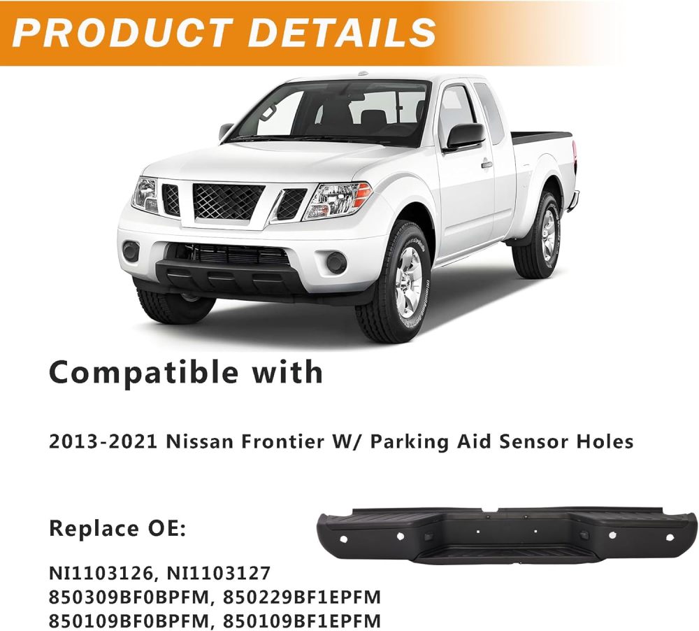 Rear Bumper Steel Step Bumper Compatible with 2013-2021 Nissan Frontier w/Sensor Hole, Replace OE #NI1103126,Matte Black