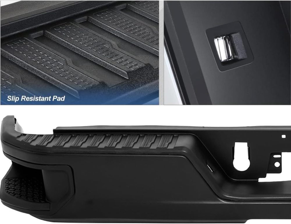Rear Bumper Step Bumper Assembly compatible with 2019-2023 Chevy Silverado 1500 GMC Sierra 1500 w/Dual Exhaust Tips NON Hole, Black Texture Surface