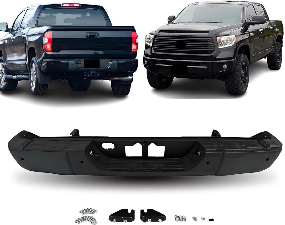 Rear Bumper Step Bumper Assembly Compatible with 2014-2022 Toyota Tundra W/Sensor Holes, Textured Black