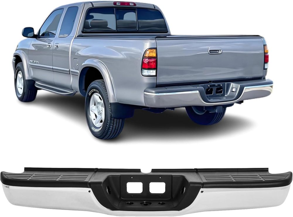 Chrome Rear Bumper Assembly Replacement for Toyota Tundra 2000 2001 2002 2003 2004 2005 2006 without Hole Steel Bumper