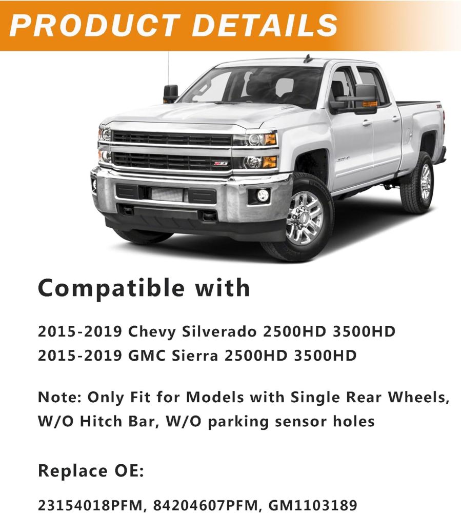 Rear Bumper Assembly Compatible with 2015-2019 Chevy Silverado 2500 HD 3500 HD 15-19 GMC Sierra 2500 HD 3500 HD, Powdercoated Black W/O Sensor Holes