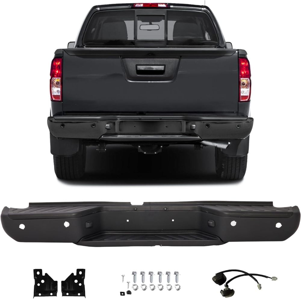 Rear Bumper Steel Step Bumper Compatible with 2013-2021 Nissan Frontier w/Sensor Hole, Replace OE #NI1103126,Matte Black