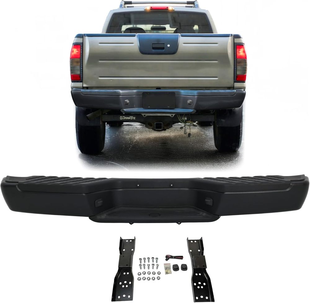 Rear Bumper Step Bumper Assembly Compatible with Nissan Frontier 1998-2004 W/O Sensor Holes, Matte Black