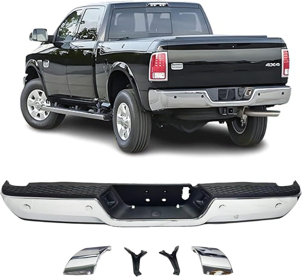 Rear Bumper Step Bumper Compatible with 2013-2018 Dodge Ram 2500 3500 w/Sensor Holes, Chrome