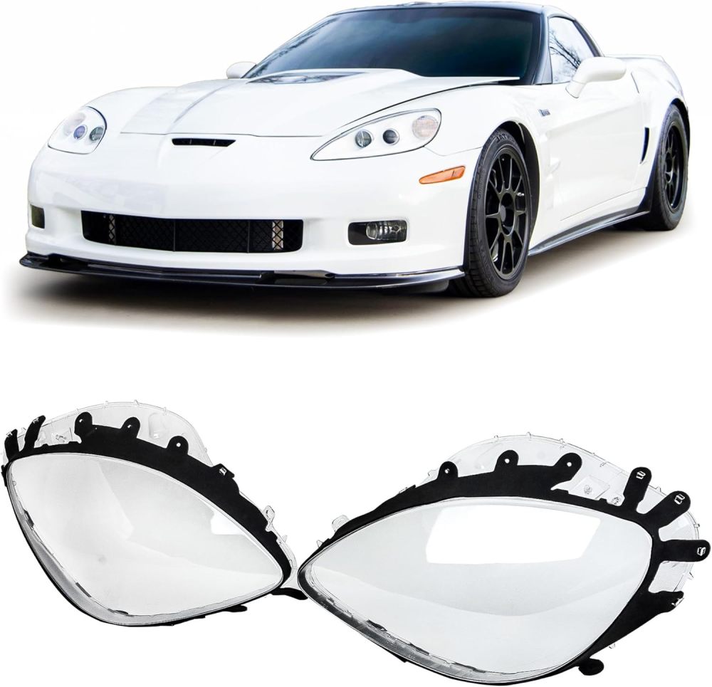 Clear Headlights Lens Covers Replacement for 2005-2013 Chevy Corvette C6 Headlight Cover Pair Left + Right