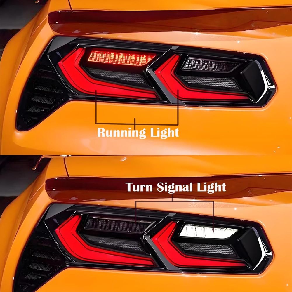 Tail Lights Assembly Compatible with 2014 2015 2016 2017 2018 2019 Chevy Corvette C7 Taillights Rear Brake Light w/LED Sequential Turn Signal, C8 Style,Red