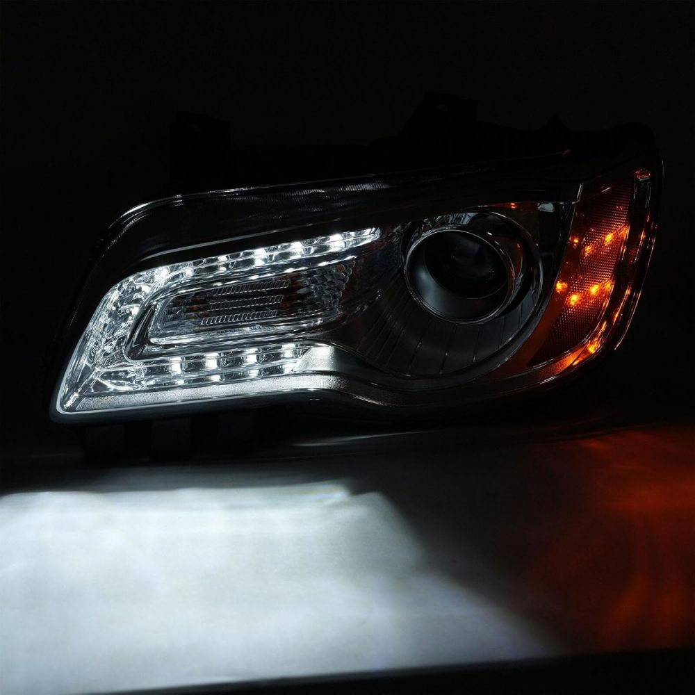 Headlights Assembly Compatible with 2011-2023 Chrysler 300 300C Halogen Model, Projector Headlamp w/LED DRL Driver & Passenger Side, Chrome Housing Clear