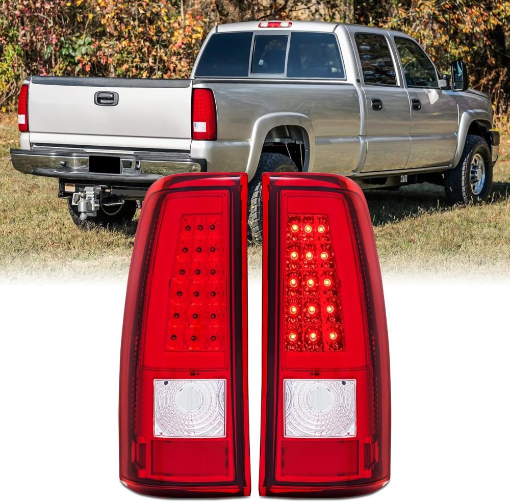 Tail Lights Assembly Compatible With 1999-2006 Chevy Silverado 1500 2500 3500 w/Red LED C-Tube, Rear Brake Lamp Driver & passenger side