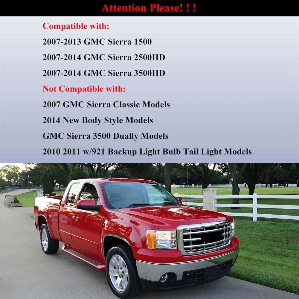 Headlights Tail lights Assembly Combo compatible with 2007-2013 GMC Sierra 1500, 2007-2014 Sierra 2500HD 3500HD, Chrome Amber Headlight + Red Rear Brake Lamp