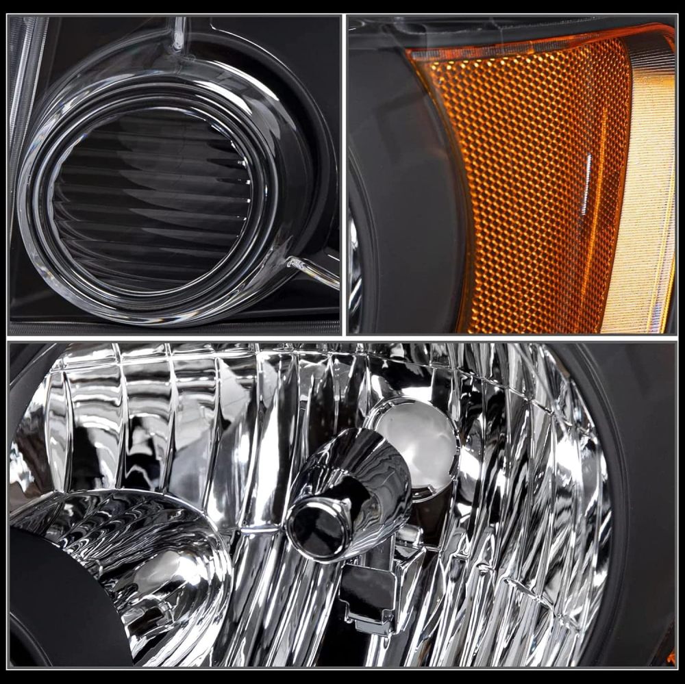 Headlights Headlamp Assembly for 2008 2009 2010 2011 2012 Ford Escape Driver & Passenger Side, Black Housing Amber Side